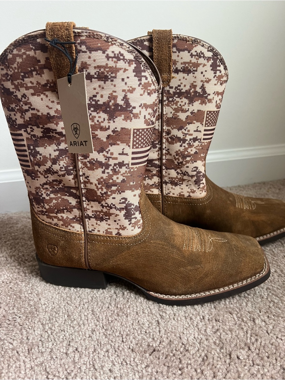 NWT Ariat Children's Antique Mocha Suede Patriot Boots 10019913 Kids Sz 6